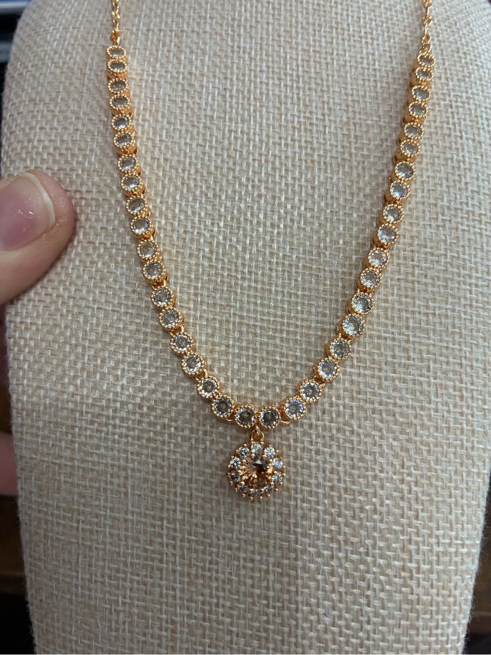 Rose Gold Filled Crystal Pendant Tennis Necklace - Women Jewelry